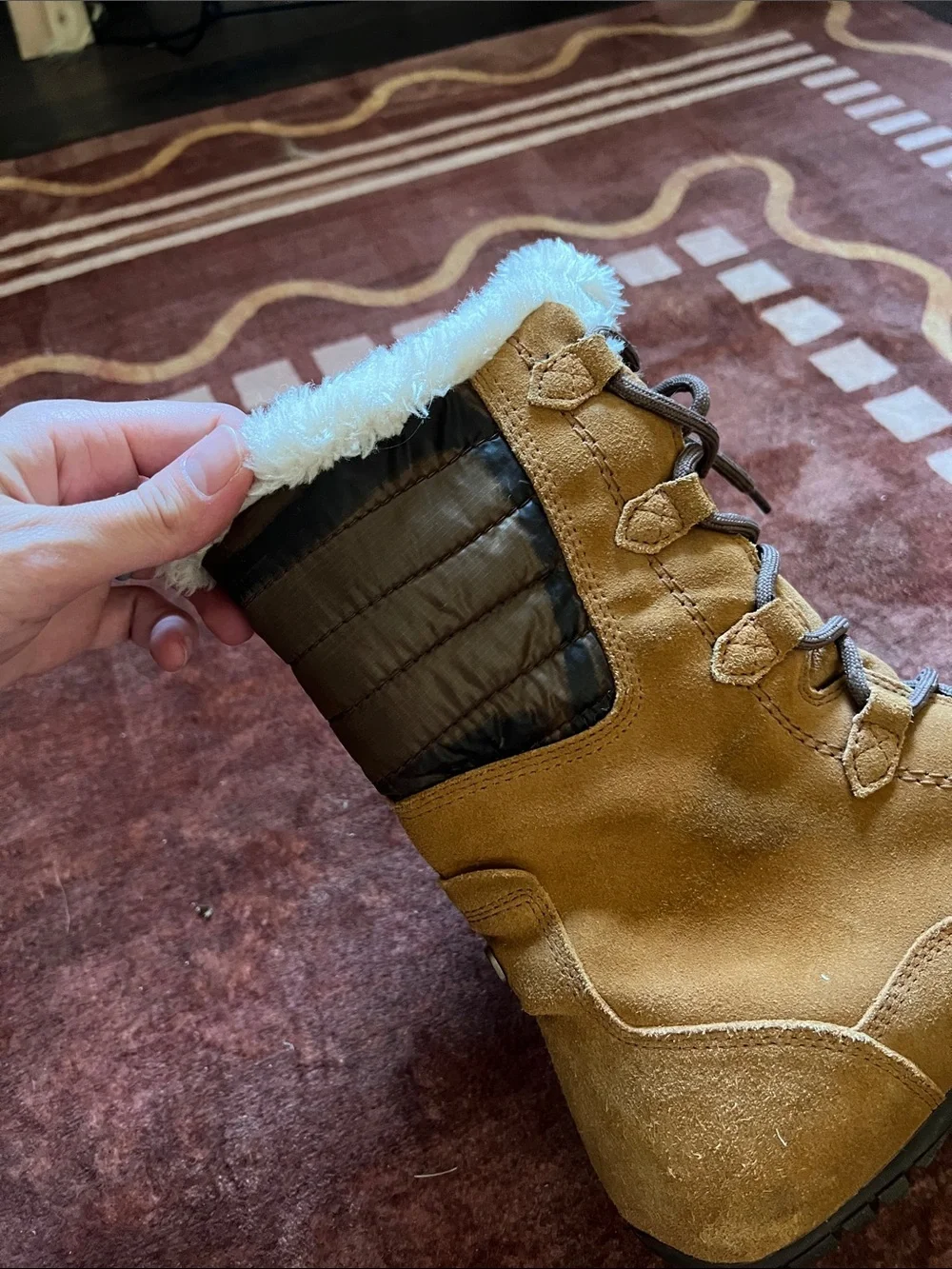 The North Face Women's Tan Suede Lace-Up Winter Boots with Faux Shearling